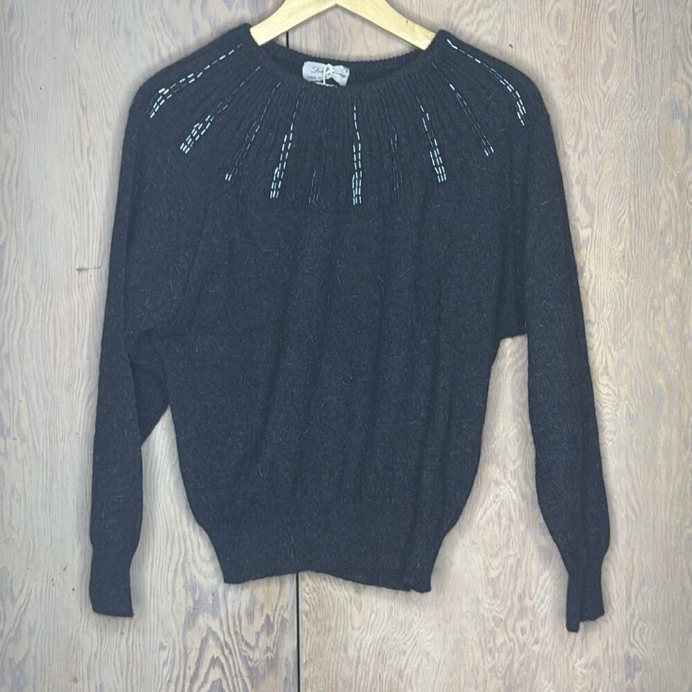NWT Vintage Les Copains Beaded Embellishments Around Neckline Black Sweater